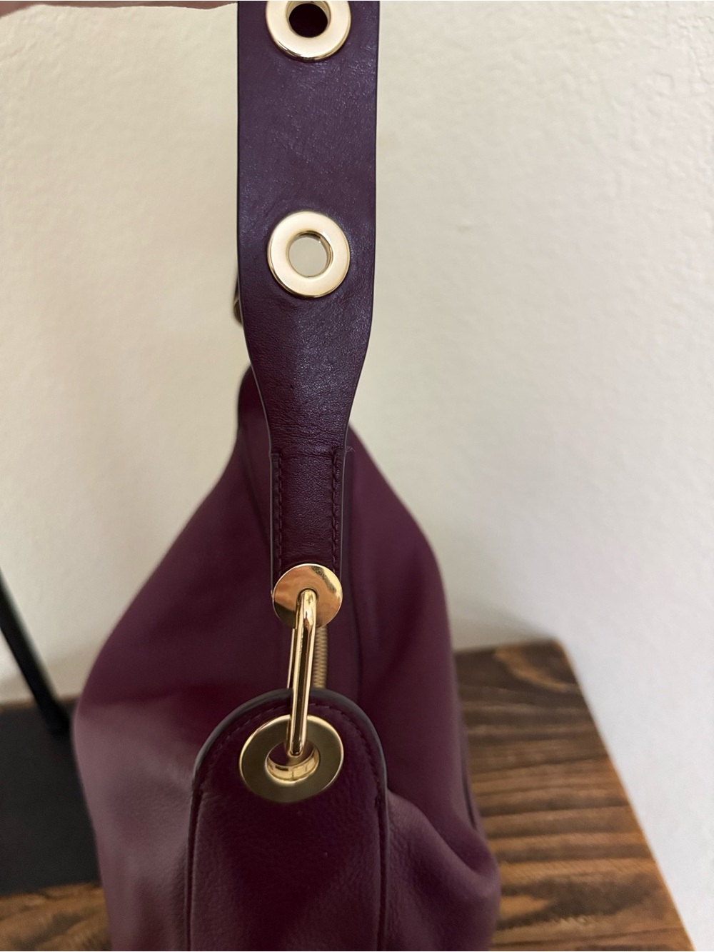 Michael Kors Pebbled Leather Grommet Strap Hobo Shoulder Bag – Plum/Burgundy - Picture 8 of 12